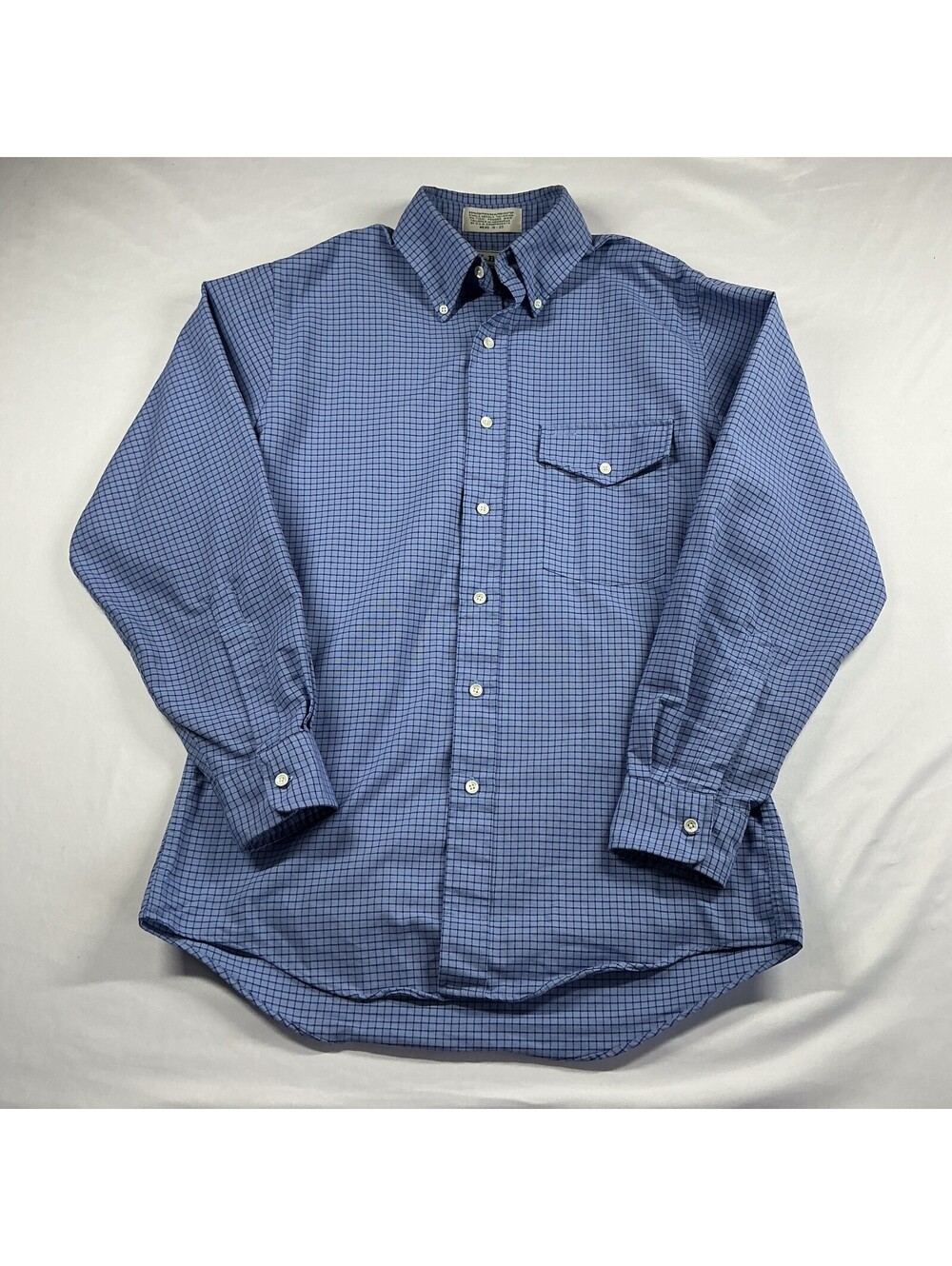 L.L.Bean Blue Check 90s Button-Up Shirt Cotton Blend Vintage Men's Size 15-33